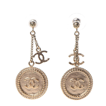 Chanel Medallion Clover CC Drop Earrings Light Gold 1 of 5