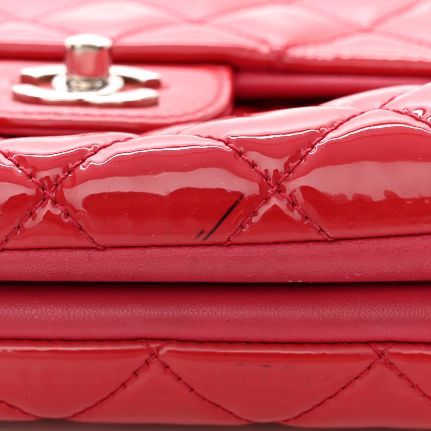 Patent Quilted Small Rock In Rome Single Flap Dark Pink
