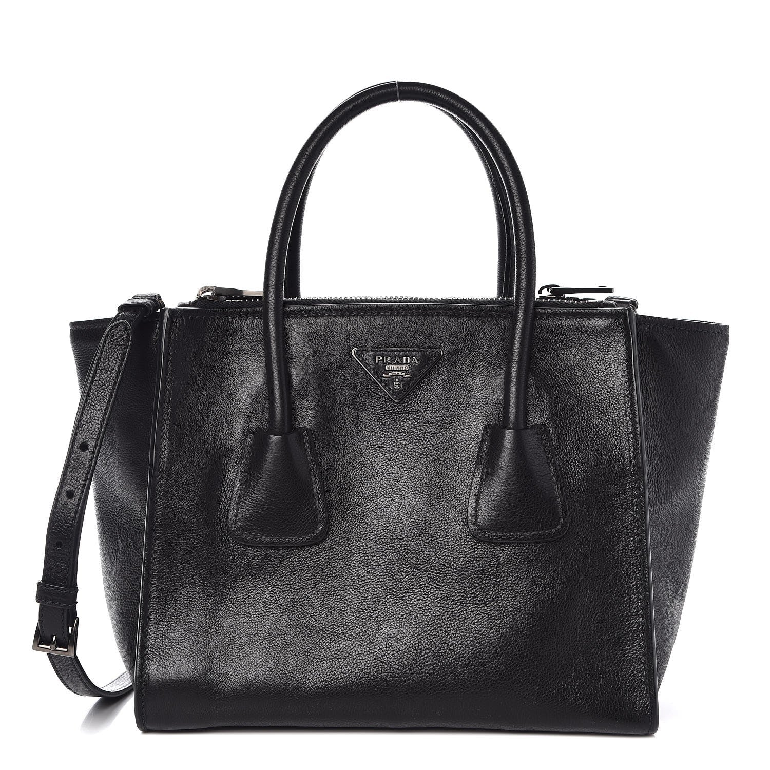 Prada Glace Calf Twin Pocket Tote Black 1 of 13