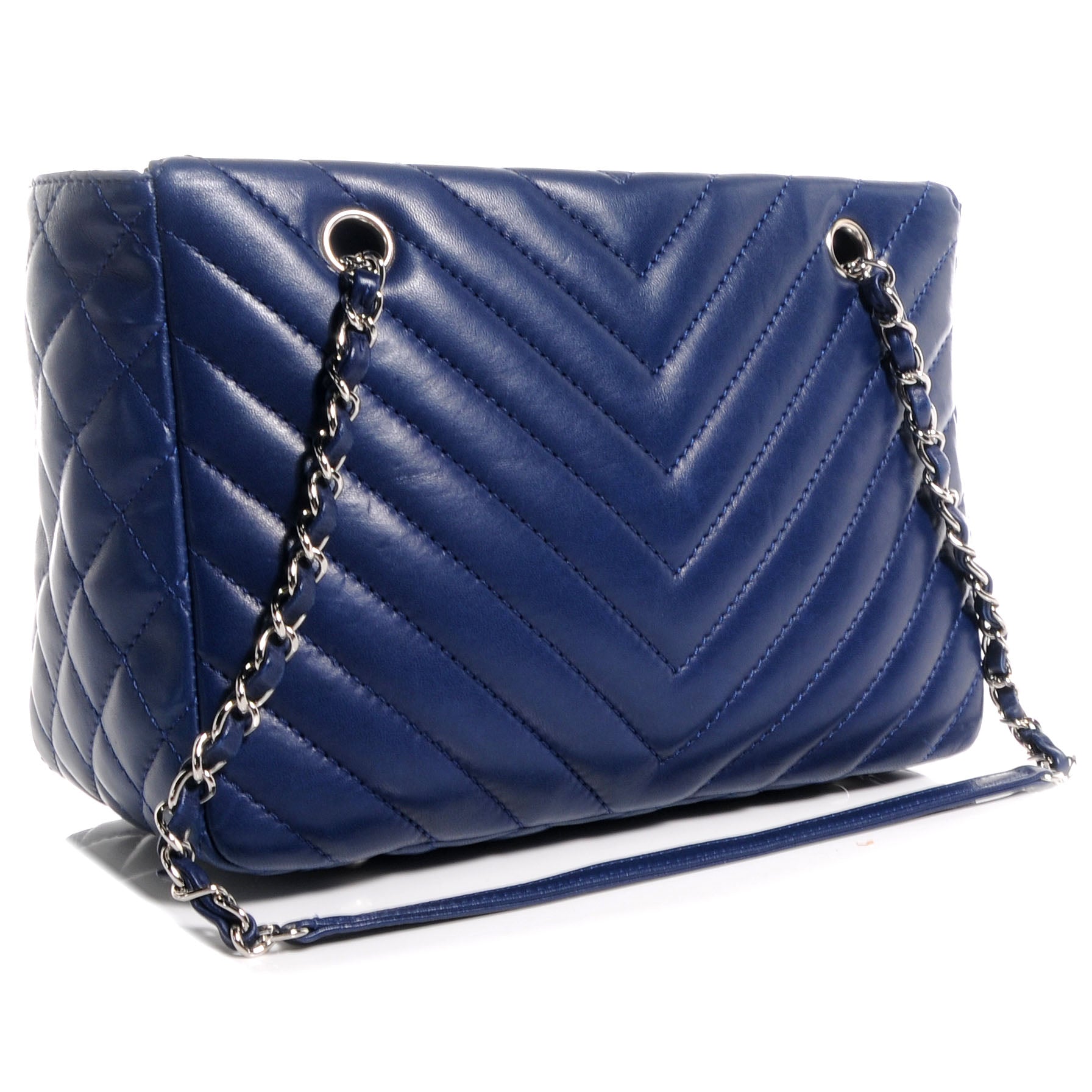 Chanel Lambskin Surpique Chevron Small Tote Dark Blue 4 of 15
