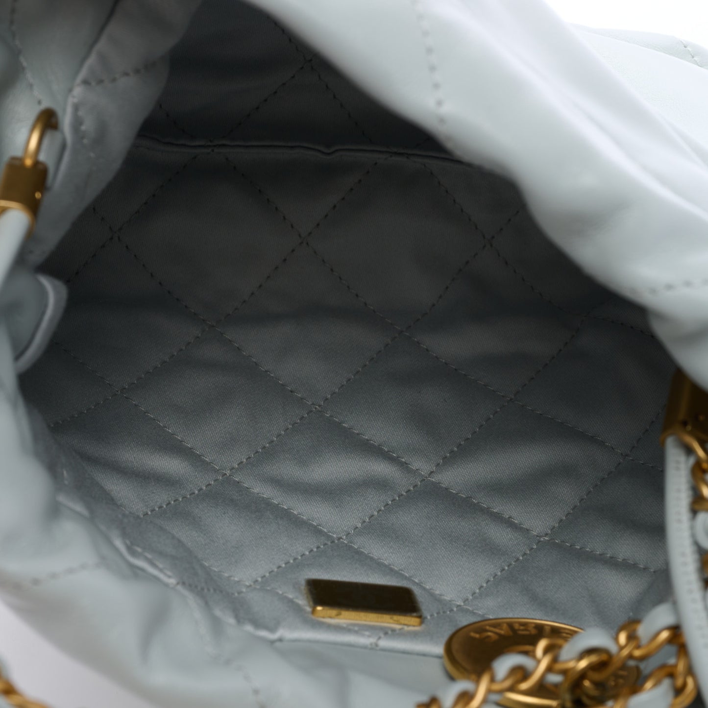 Shiny Calfskin Quilted Mini Chanel 22 Light Blue