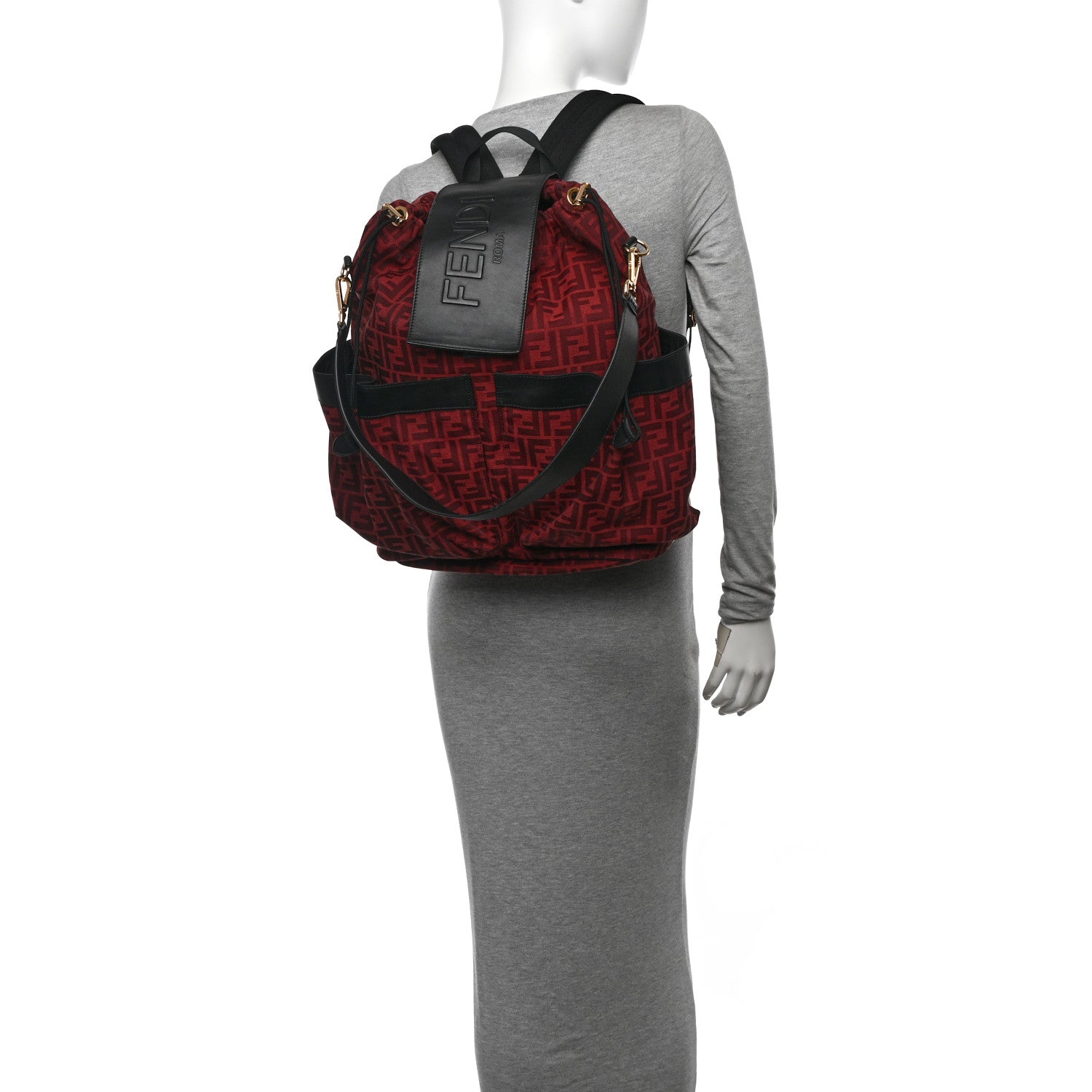 Fendi Recycled Fabric Jacquard Vitello Grace FF 1974 Large Fendi Strike Backpack Rosso Marlboro Black 2 of 10