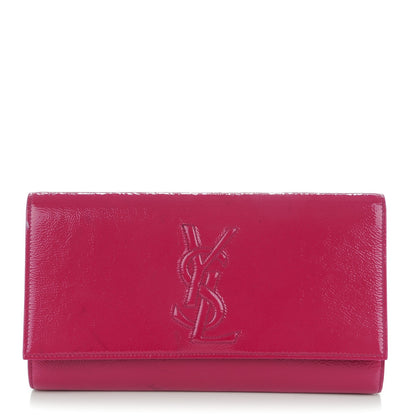 Saint Laurent Textured Patent Monogram Large Belle De Jour Clutch Fuchsia 1 of 7