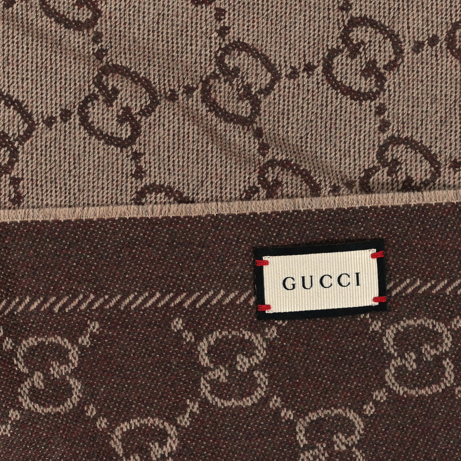 Gucci Wool Jacquard GG Monogram Sten Fringe Scarf Light Brown Dark Brown 3 of 4