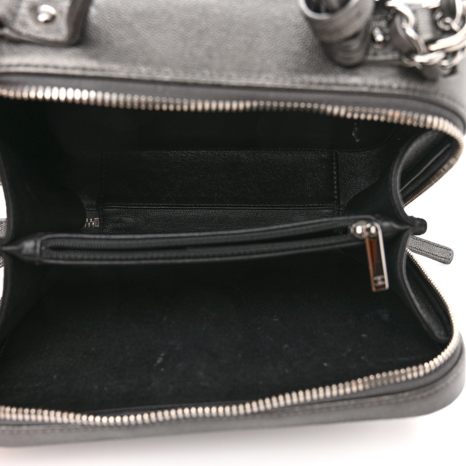 Chanel Metallic Caviar Quilted Medium CC Filigree Vanity Case Dark Silver 5 of 12