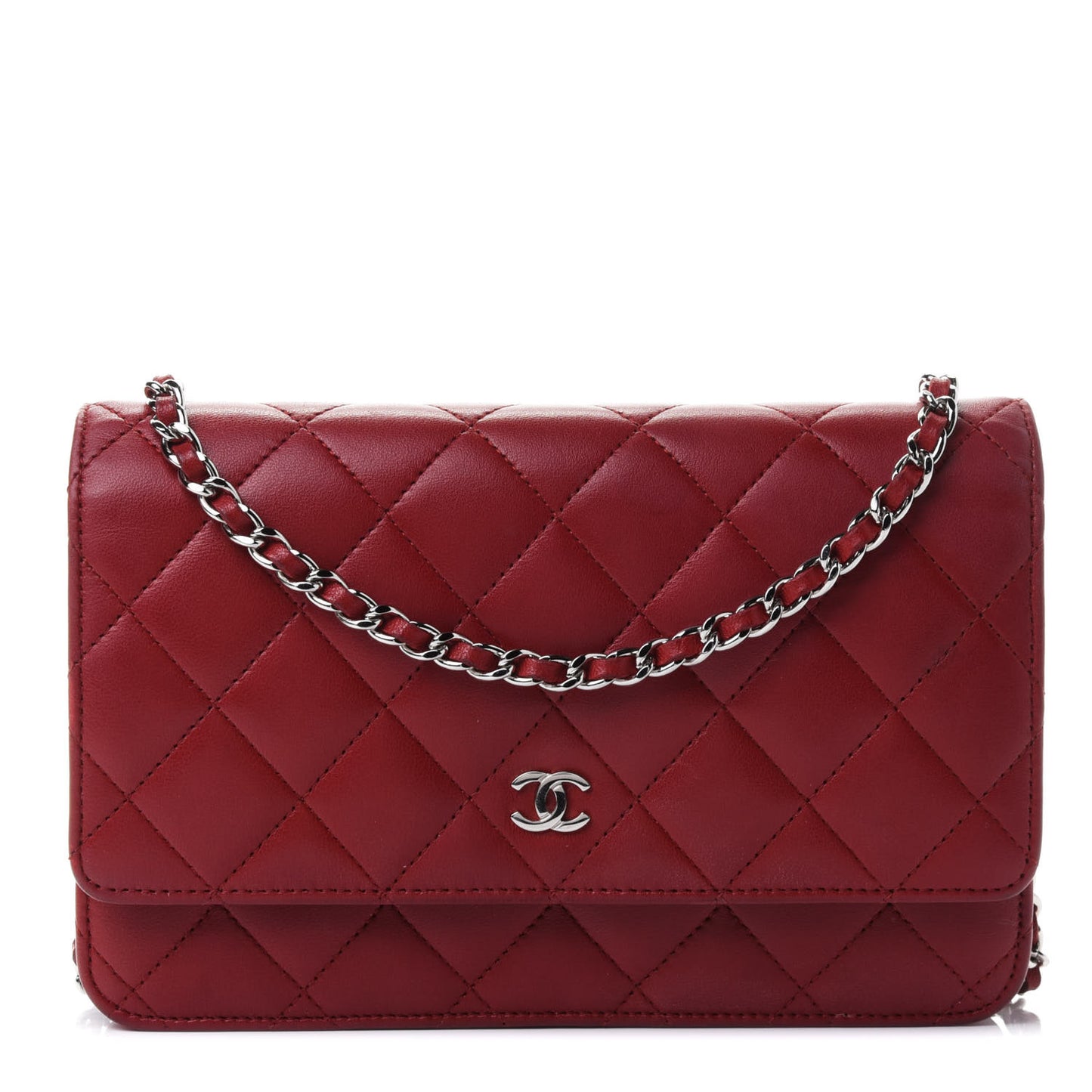Lambskin Quilted Wallet on Chain WOC Red
