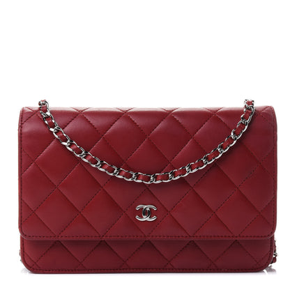 Chanel Lambskin Quilted Wallet on Chain WOC Red 1 of 5