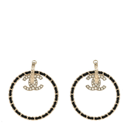 Chanel Metal Crystal Lambskin CC Chain Hoop Earrings Gold Black 1 of 4