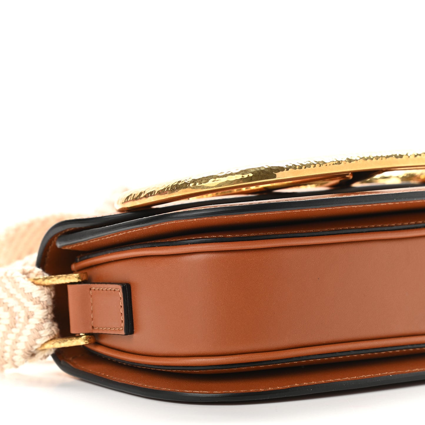 Calfskin Linen Small Supervee Crossbody Bag Saddle Brown Natural