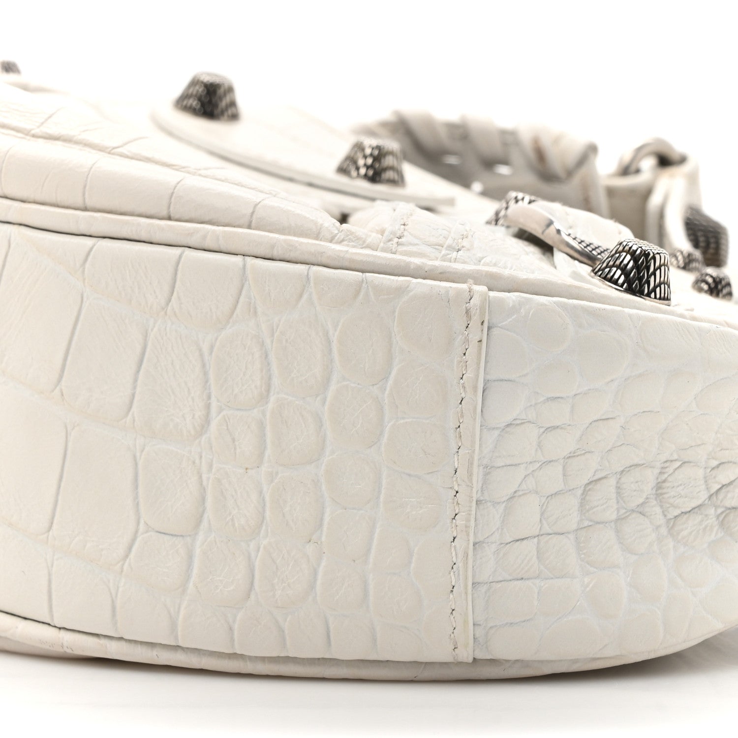Balenciaga Extra Supple Calfskin Crocodile Embossed Le Cagole Shoulder Bag XS Optic White 10 of 11