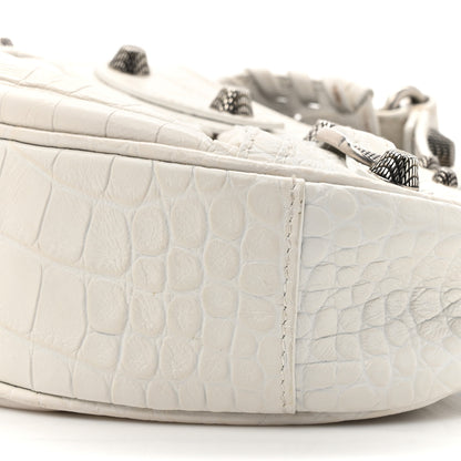 Balenciaga Extra Supple Calfskin Crocodile Embossed Le Cagole Shoulder Bag XS Optic White 10 of 11