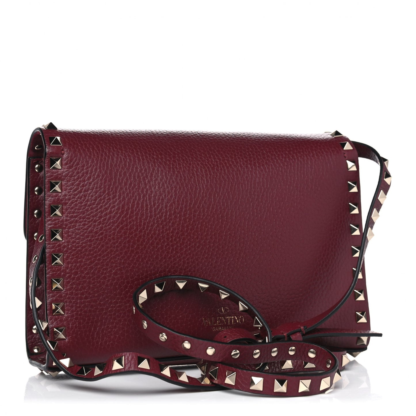 Pebbled Calfskin Medium Rockstud Flip Lock Crossbody Bag Rubin