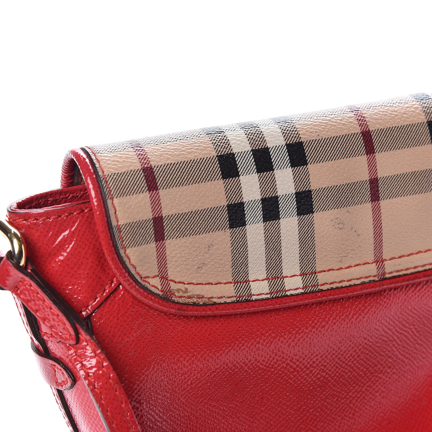 Burberry Patent Calfskin Haymarket Check Maydown Crossbody Bag Red 12 of 19