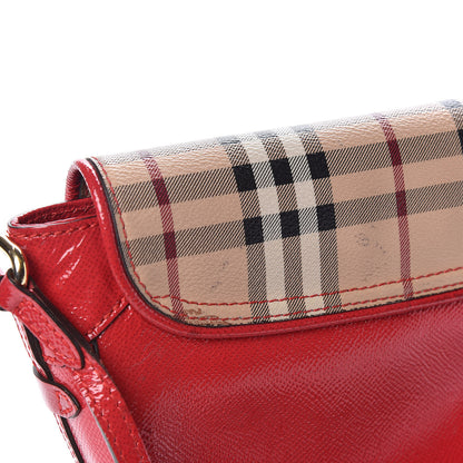 Burberry Patent Calfskin Haymarket Check Maydown Crossbody Bag Red 12 of 19