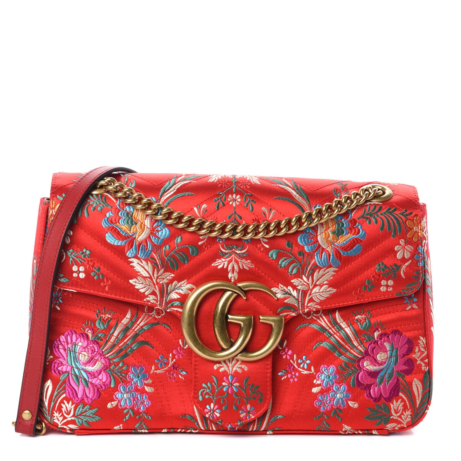 Gucci Jacquard Matelasse Floral Medium GG Marmont Shoulder Bag Red 1 of 9