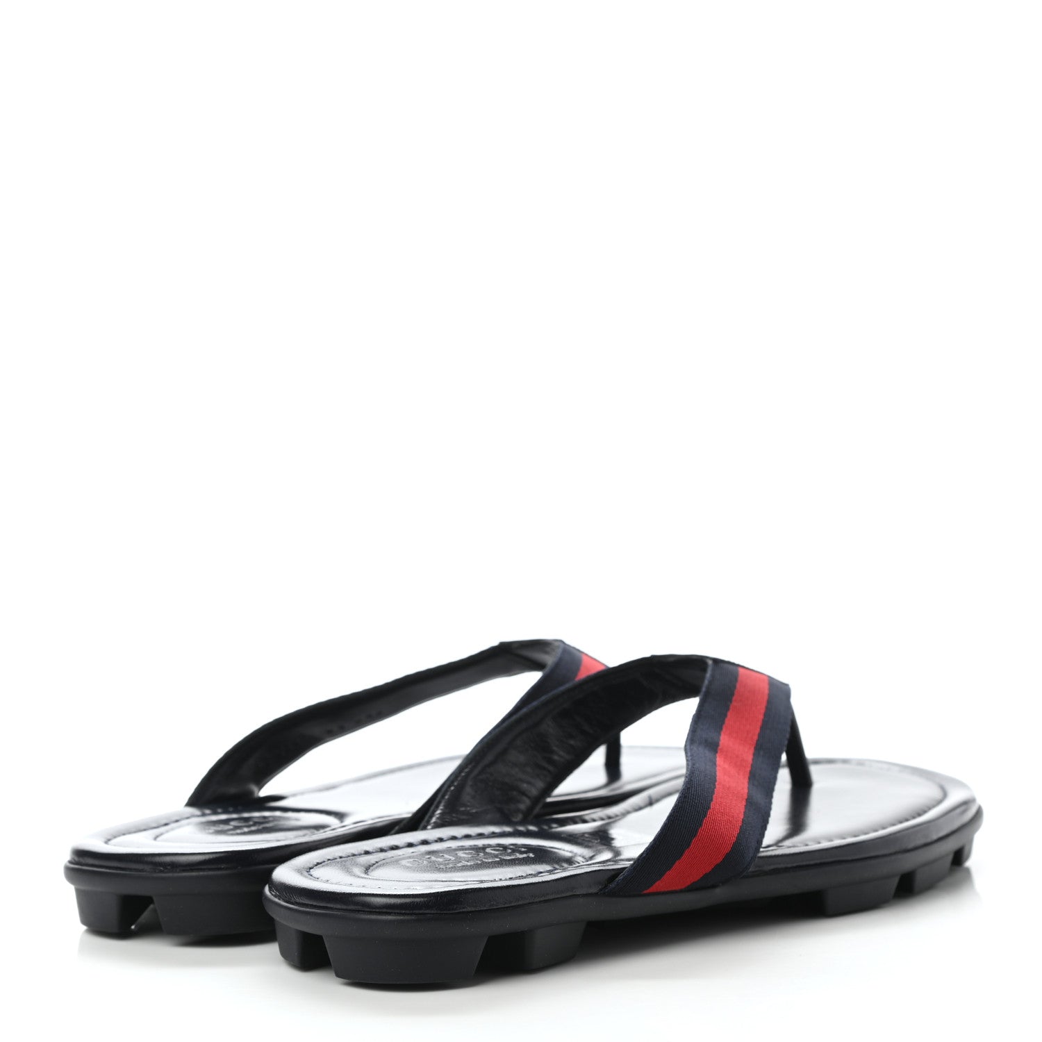 Gucci Nylon Calfskin Web Mens Cleat Sole Thong Sandals 8.5 Black Red Blue 4 of 8