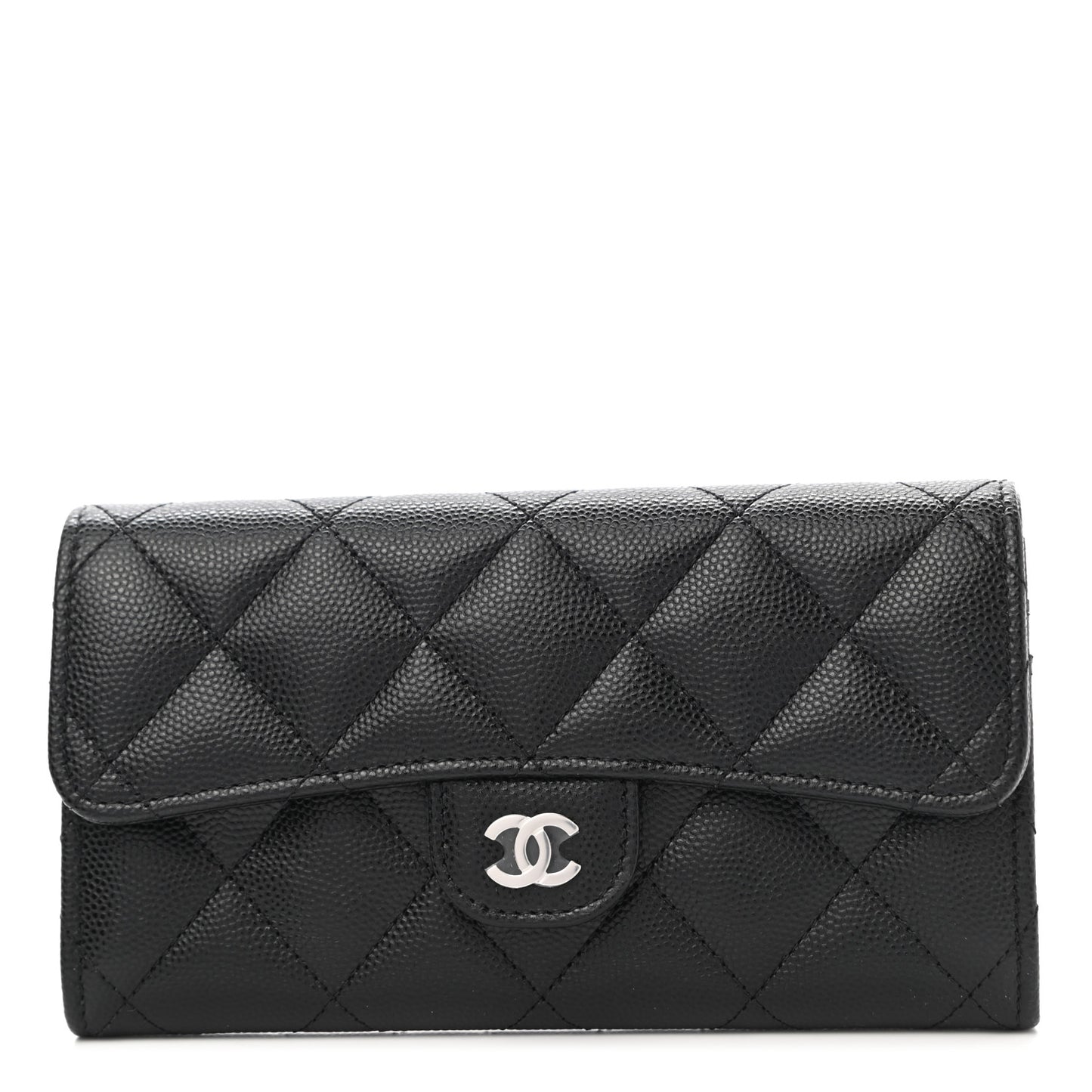 Caviar Quilted Medium Gusset Flap Wallet Black