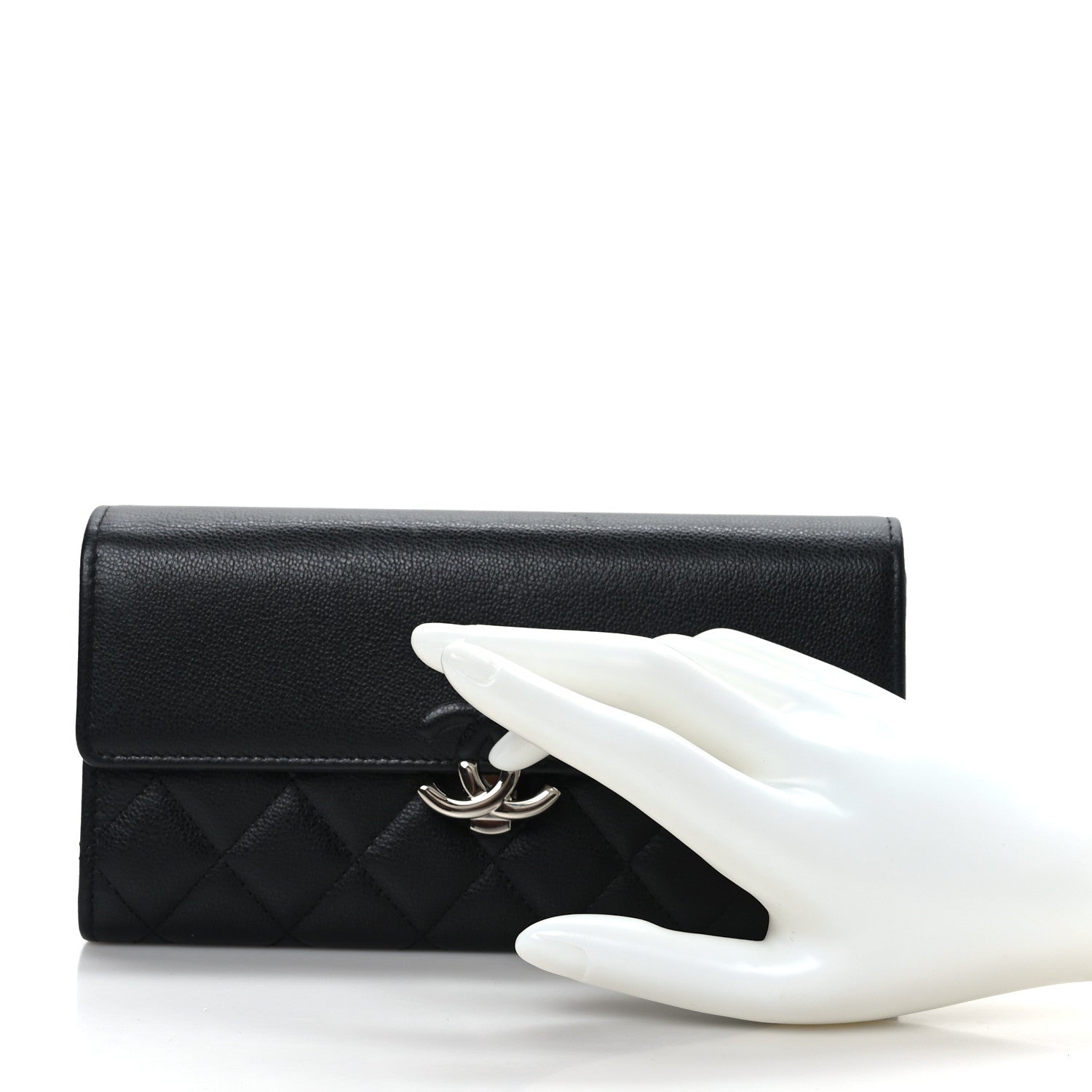 Chanel Grained Calfskin Quilted CC Box Flap Wallet Black 3 of 8