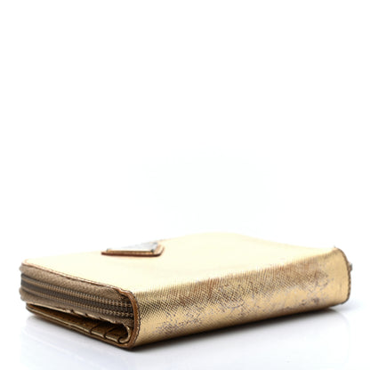Prada Metallic Saffiano Compact Zip Around Wallet Gold 7 of 26