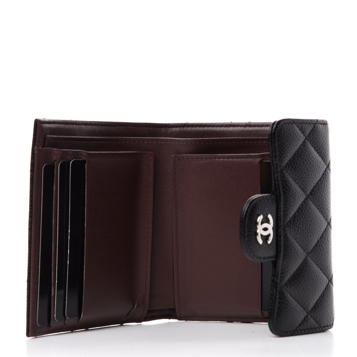 Caviar Quilted Compact Flap Wallet Black
