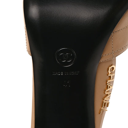 Chanel Lambskin Grosgrain Quilted CC Cap Toe Logo Ankle Strap Pumps 41 Black Beige 6 of 9