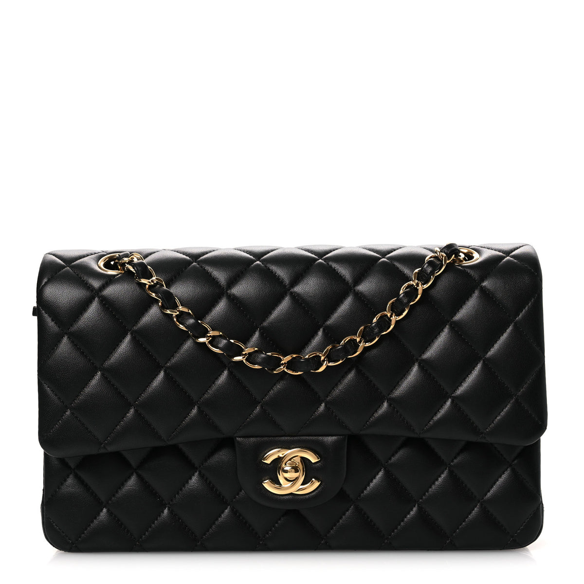 Lambskin Quilted Medium Double Flap Black