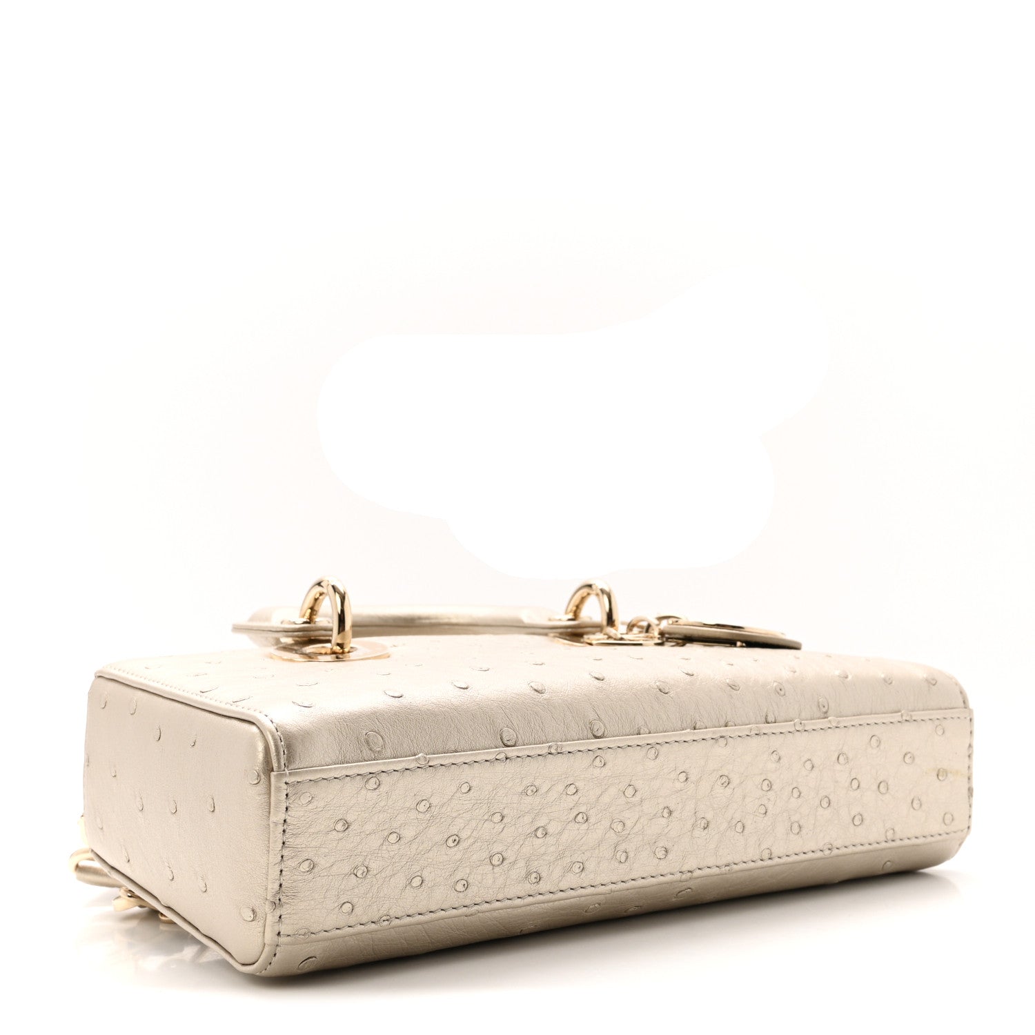 Christian Dior Metallic Ostrich Small Lady D-Joy Champagne 4 of 10