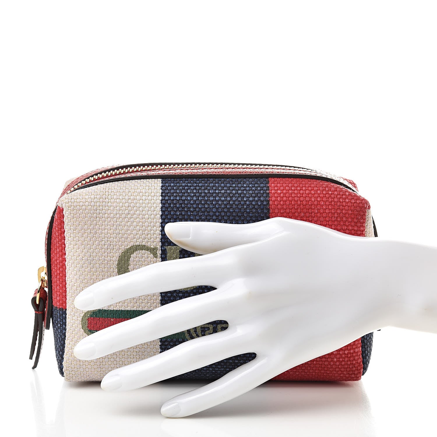 Gucci Canvas Sylvie Stripe Logo Cosmetic Case Mystic White Hibiscus Red Maritime 2 of 7