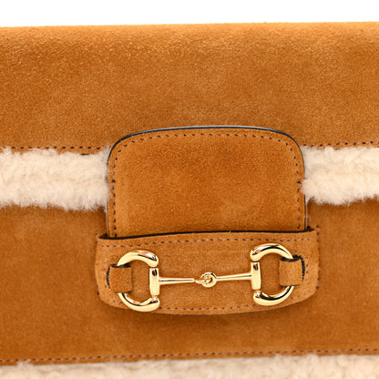 Gucci Suede Shearling Horsebit Mini 1955 Shoulder Bag Honey Beige Milk 10 of 13