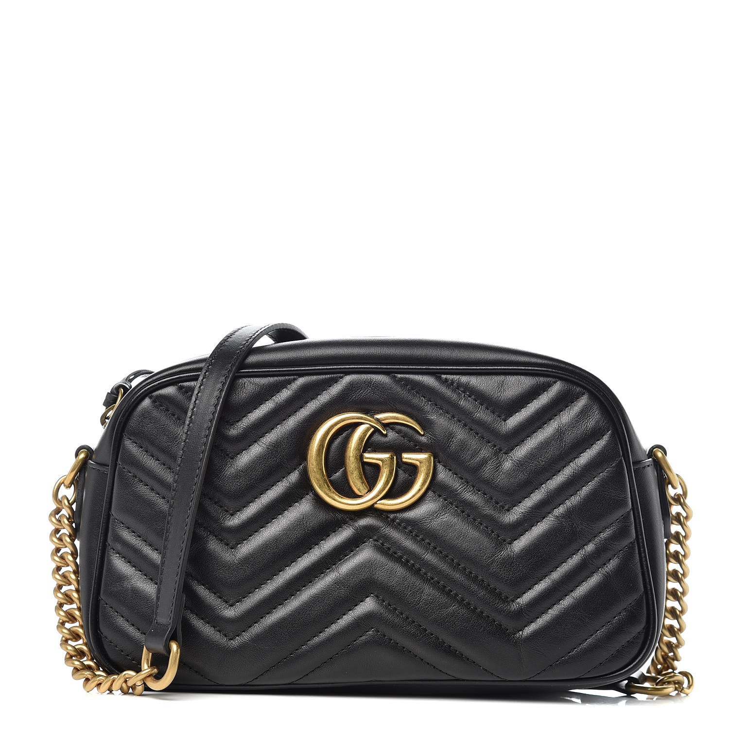 Gucci Calfskin Matelasse Small GG Marmont Chain Shoulder Bag Black 1 of 11