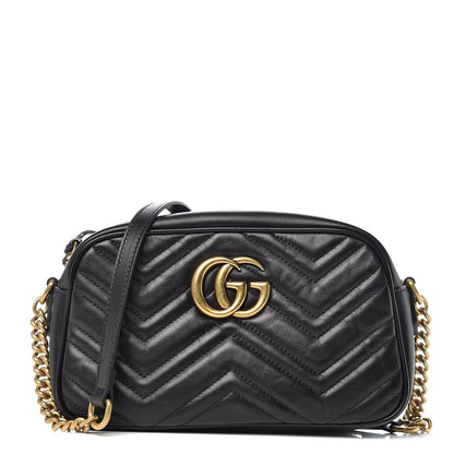 Gucci Calfskin Matelasse Small GG Marmont Chain Shoulder Bag Black 1 of 11