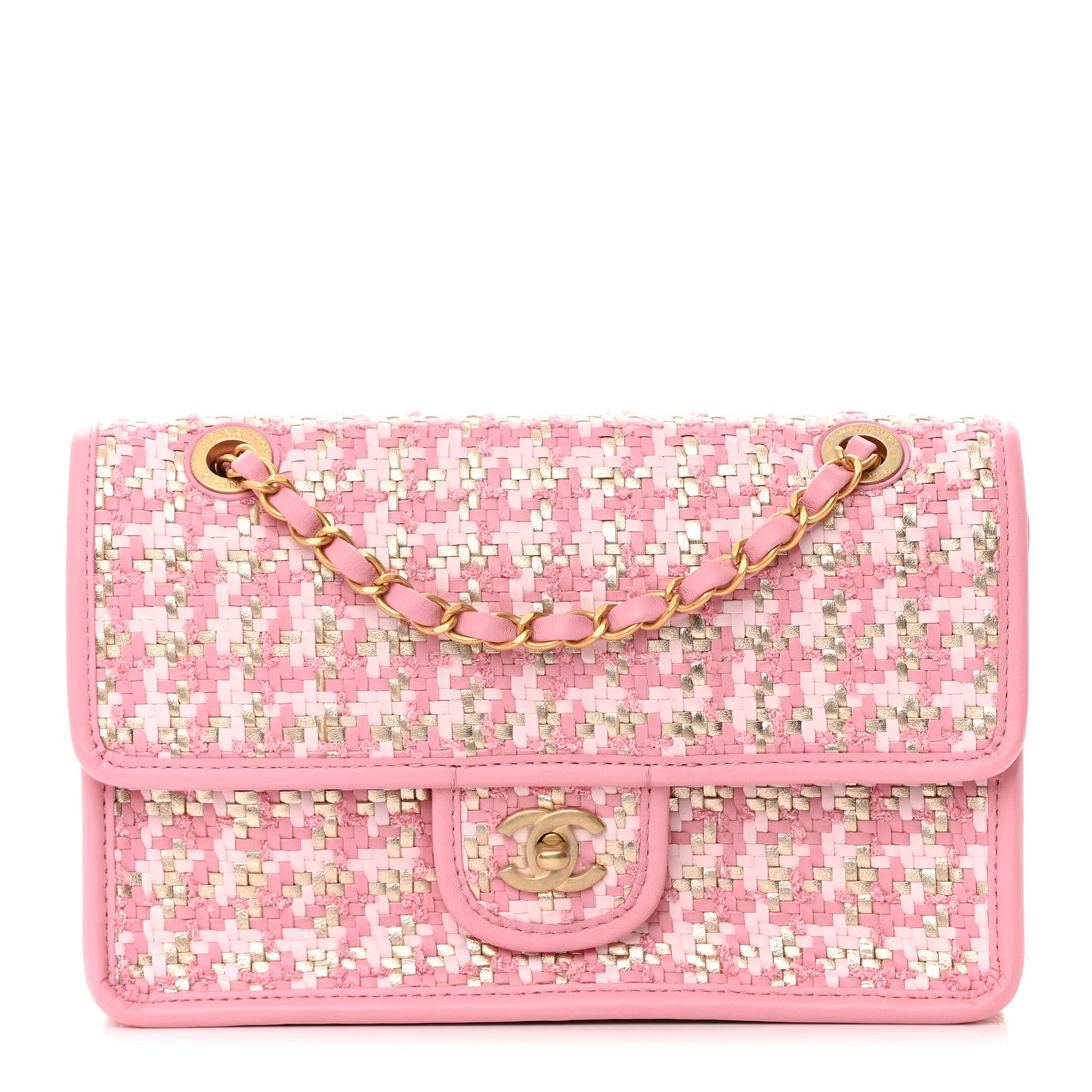 Metallic Lambskin Viscose Woven Flap Pink Gold