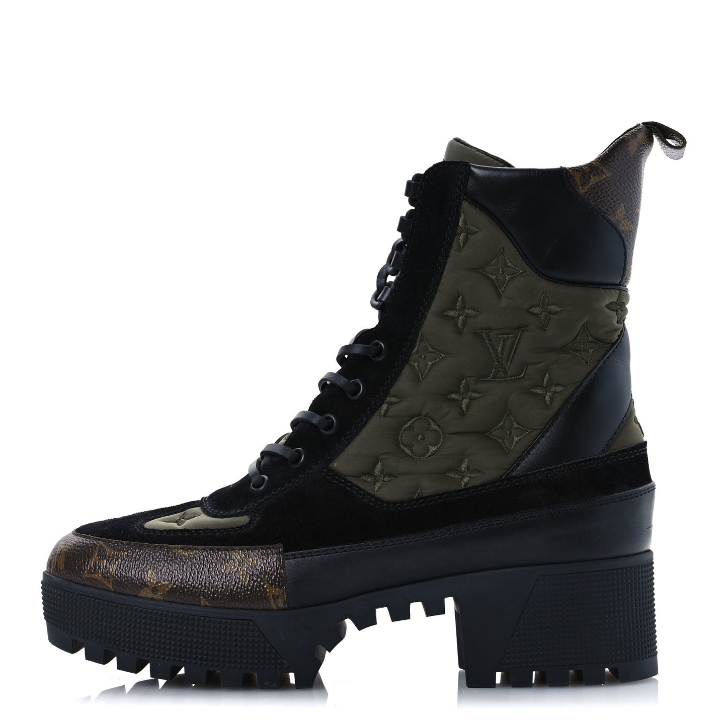 Nylon Embroidered Monogram Suede Laureate Platform Desert Boots 41 Kaki
