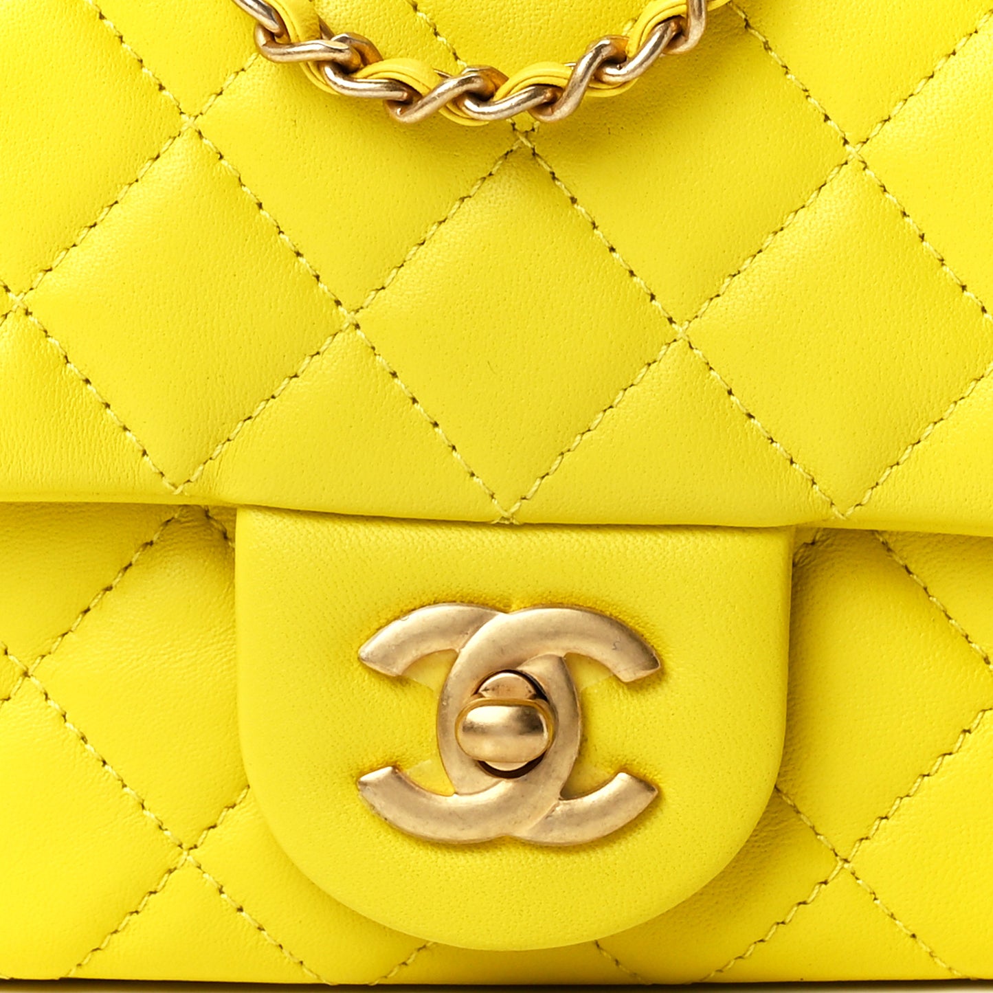 Lambskin Quilted Mini Pearl Crush Flap Yellow