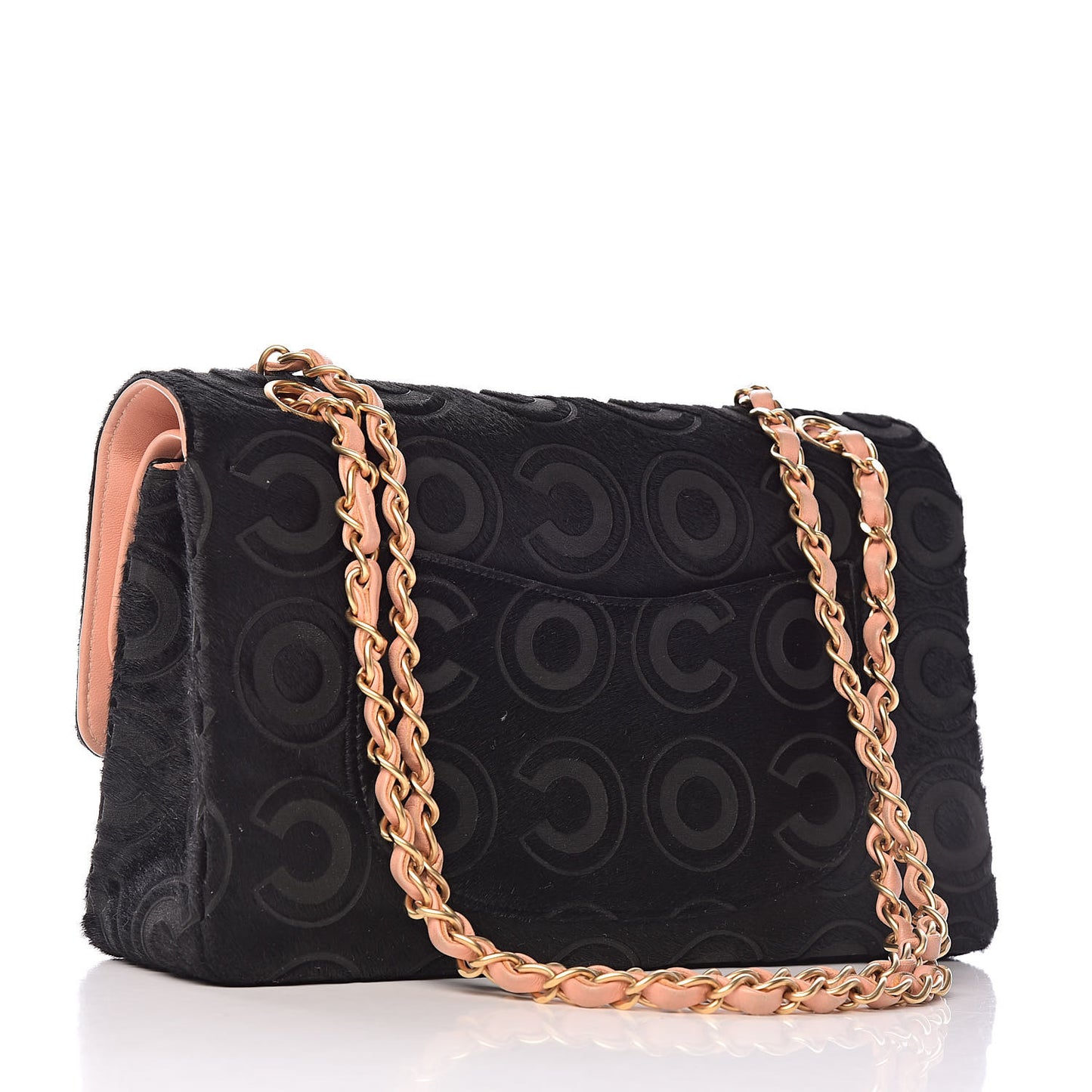 Pony Hair Medium CocoDouble Flap Black Rose