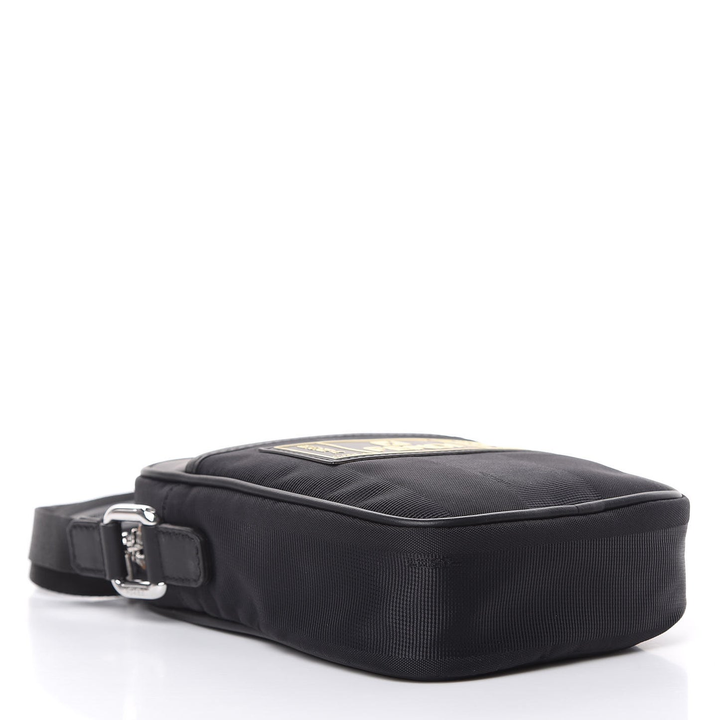 Nylon Vitello Century Pequin Logo Plate Small Crossbody Messenger Black