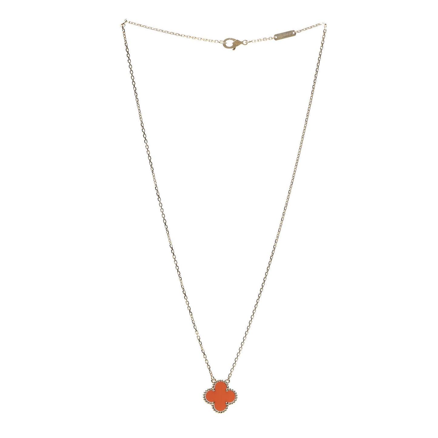 18K Yellow Gold Carnelian Vintage Alhambra Pendant Necklace