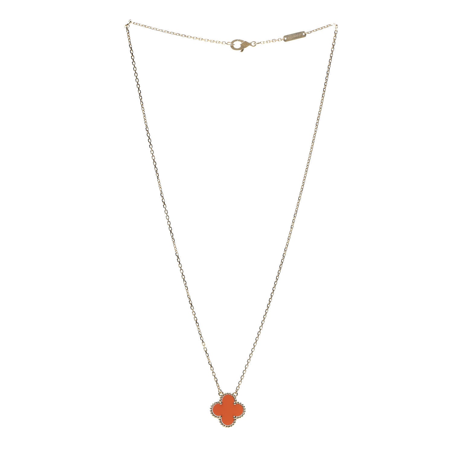 Van Cleef & Arpels 18K Yellow Gold Carnelian Vintage Alhambra Pendant Necklace 3 of 8