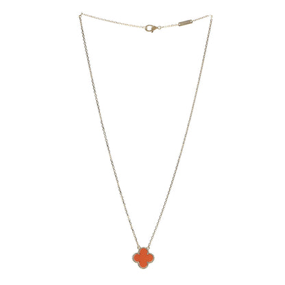 Van Cleef & Arpels 18K Yellow Gold Carnelian Vintage Alhambra Pendant Necklace 3 of 8