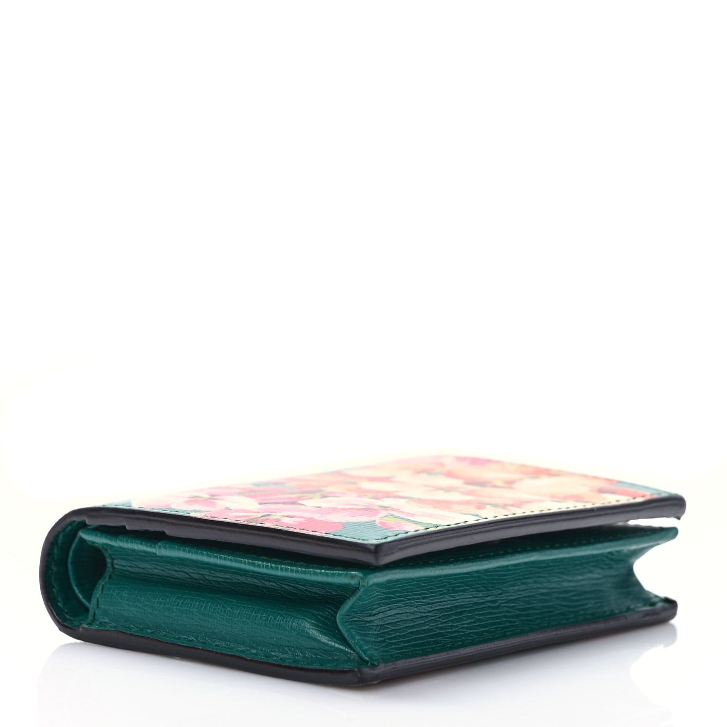 Shangai Calfskin Blooms Print Card Case Wallet Clear Bright Emerald Multicolor