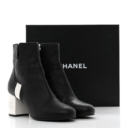 Chanel Goatskin Calfskin CC Short Boots 39 Black White 9 of 9