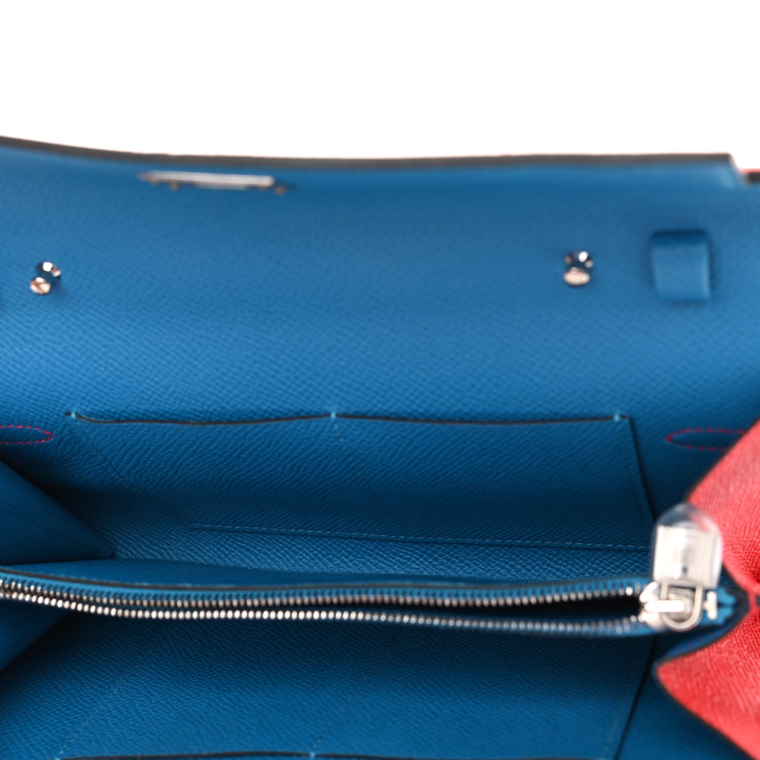 Hermes Epsom Tri-Color Kelly Wallet To Go Rouge De Coeur Rose Extreme Bleu Zanzibar 5 of 10