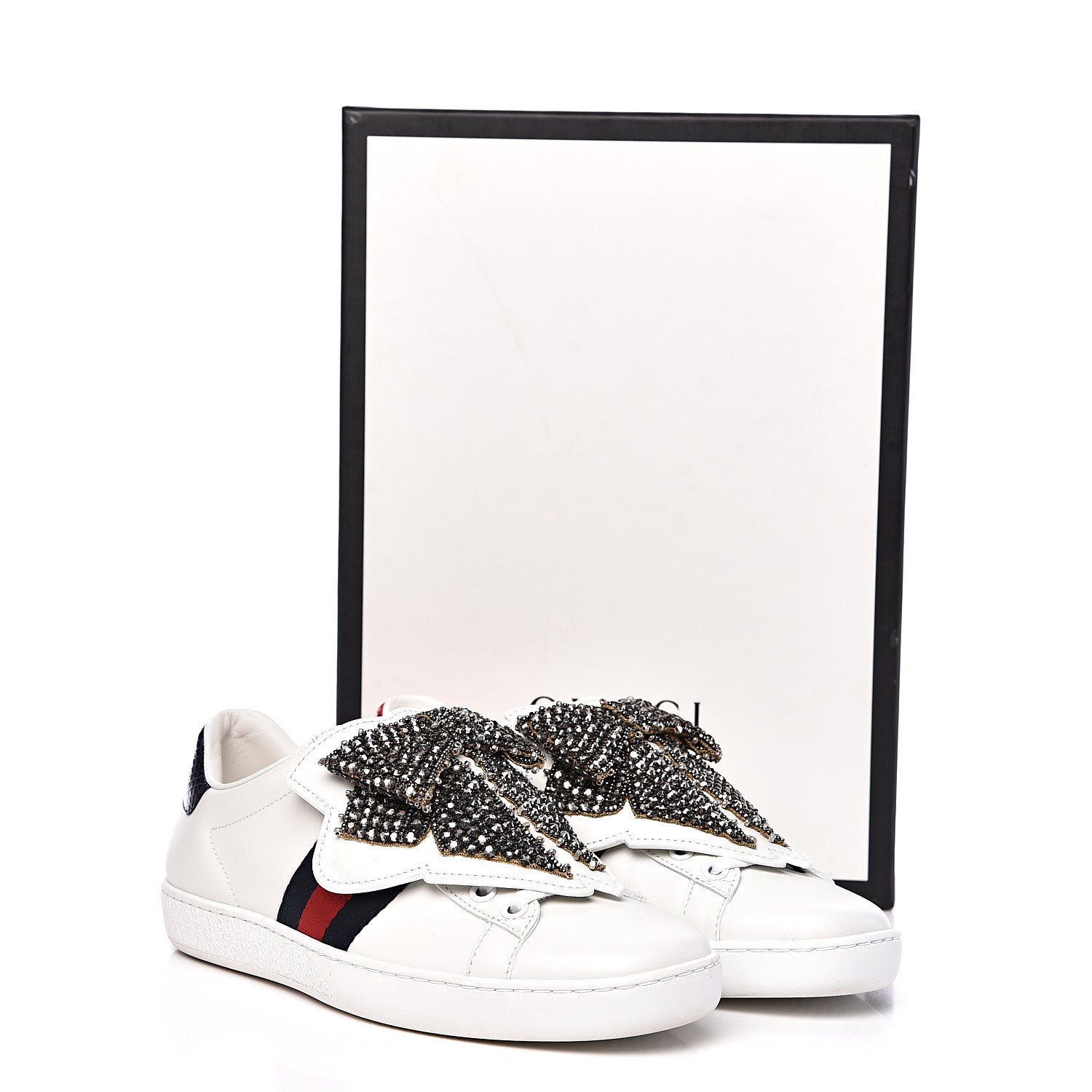 Gucci Calfskin Ayers Web Womens Ace Bow Lace Sneakers 35.5 White 10 of 10