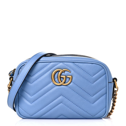 Gucci Calfskin Matelasse Mini GG Marmont Chain Shoulder Bag Clear Sky Blue 1 of 9