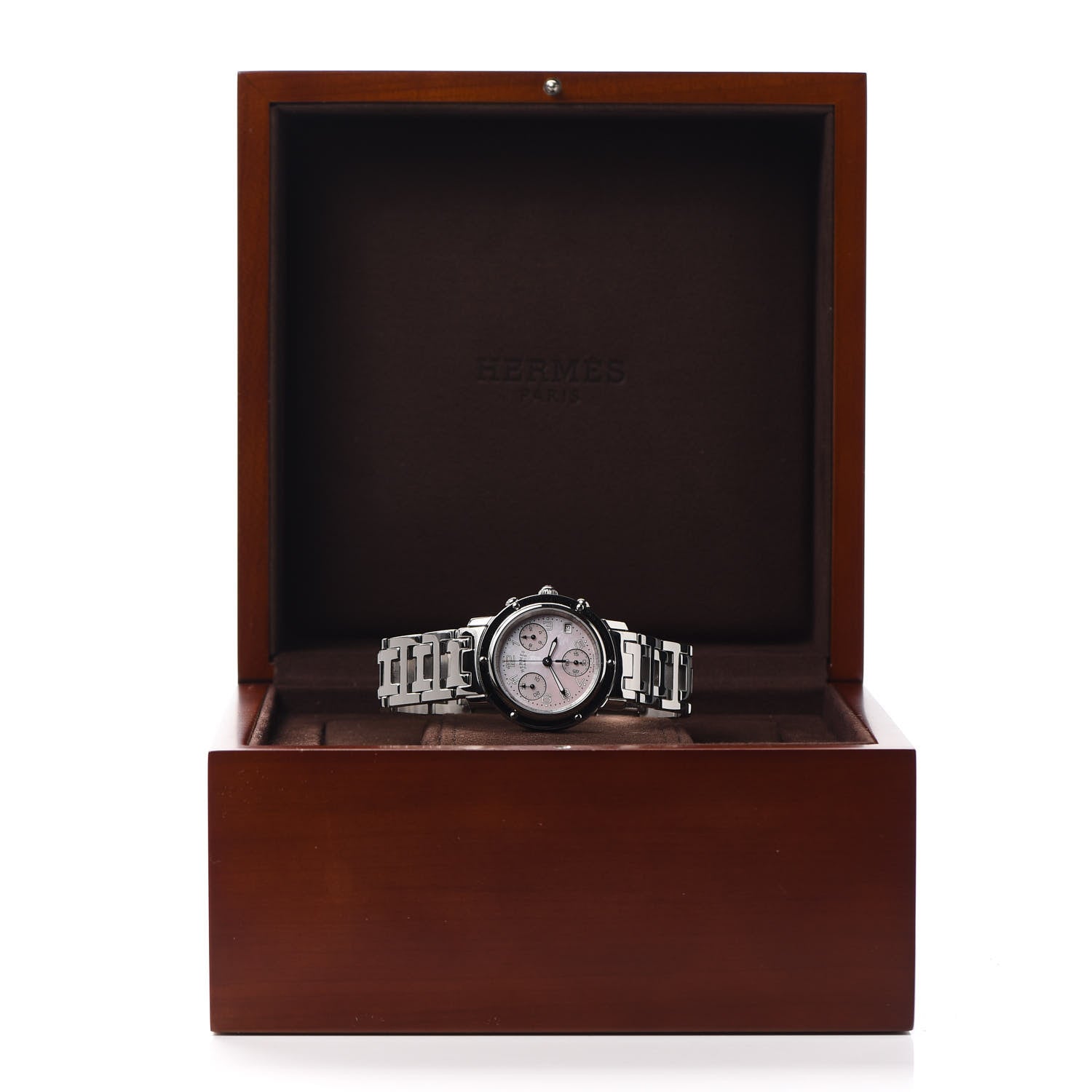 Hermes Stainless Steel Pink Mother of Pearl 31mm Clipper Chronograph Quartz Watch 6 of 6