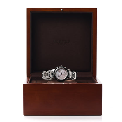Hermes Stainless Steel Pink Mother of Pearl 31mm Clipper Chronograph Quartz Watch 6 of 6