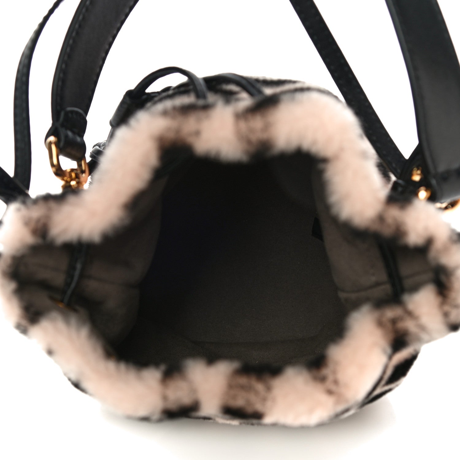 Fendi Shearling F is Fendi Macro FF 1974 Diagonal Mini Mon Tresor Bucket Bag Light Rose Black 5 of 10