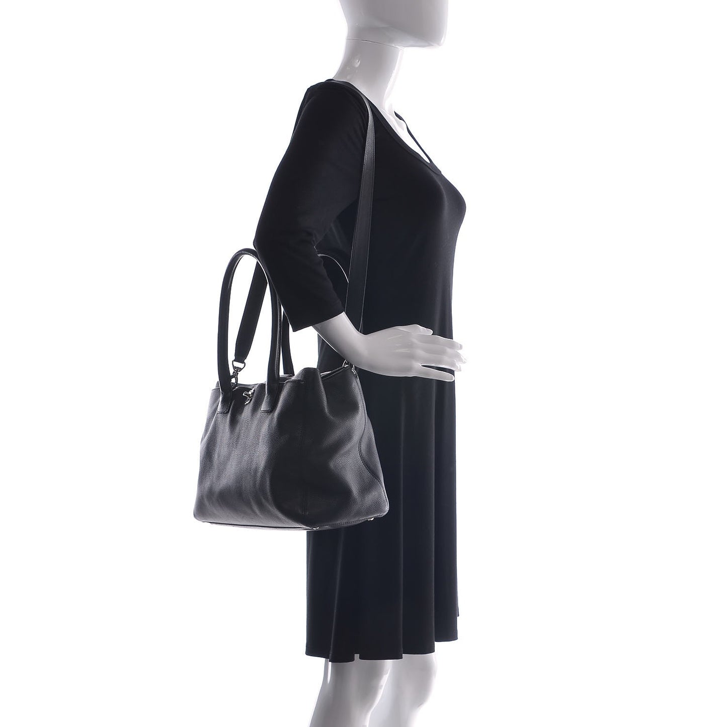 Calfskin Cerf Executive Shopper Tote Black