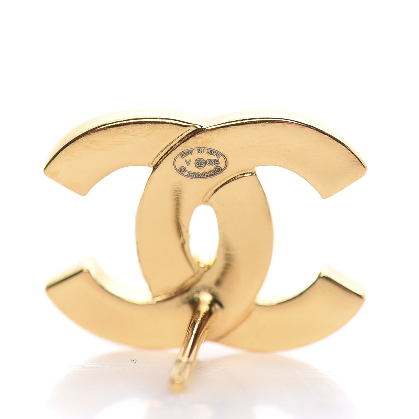 Metal CC Paris Button Stud Earrings Gold