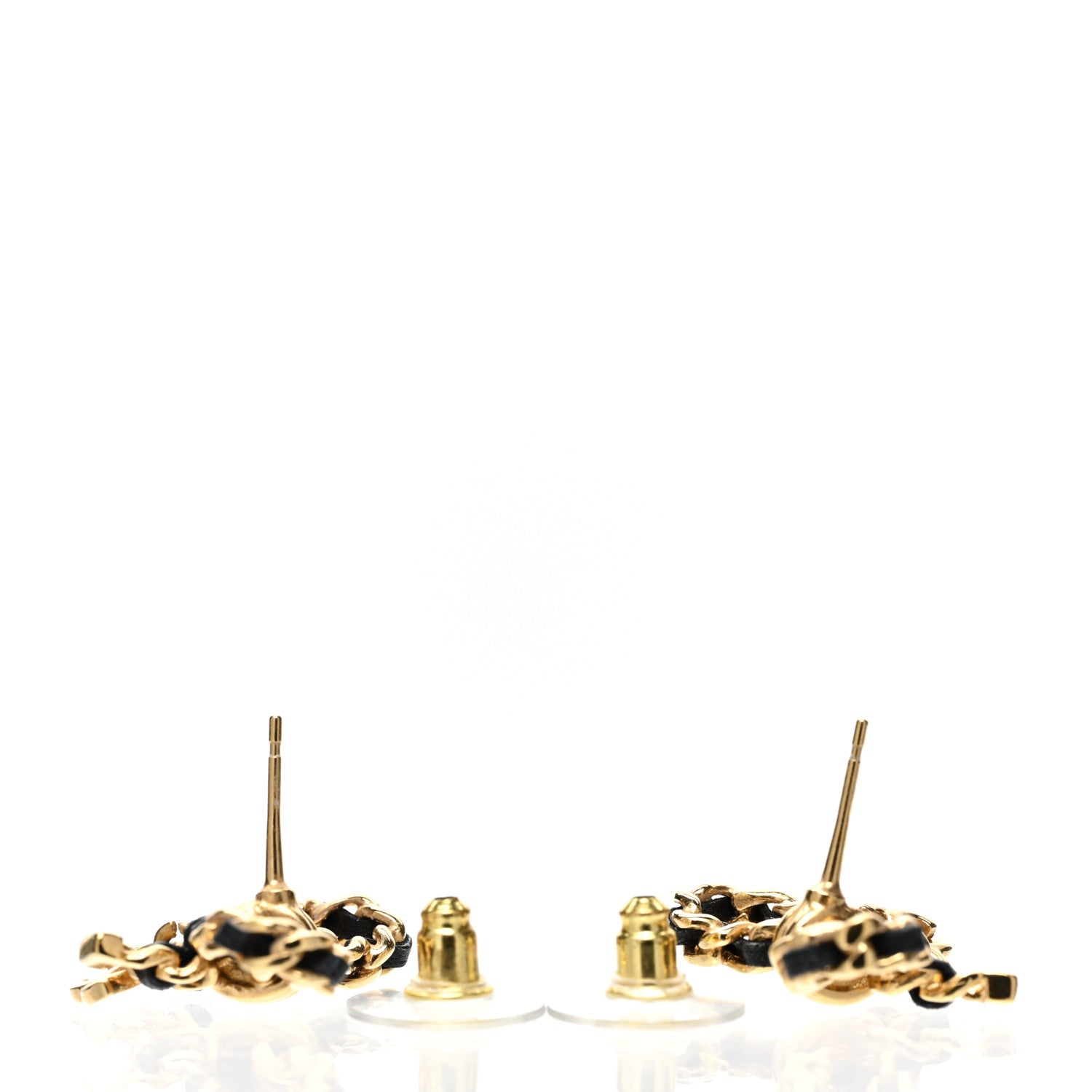 Chanel Lambskin Chain Bow Stud Earrings Black Gold 3 of 5